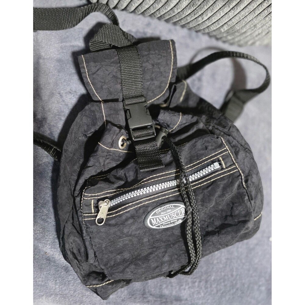 VERY RARE Vintage 90s MAX MUSCLE Sm Mini Black Nylon Backpack Bag EuC